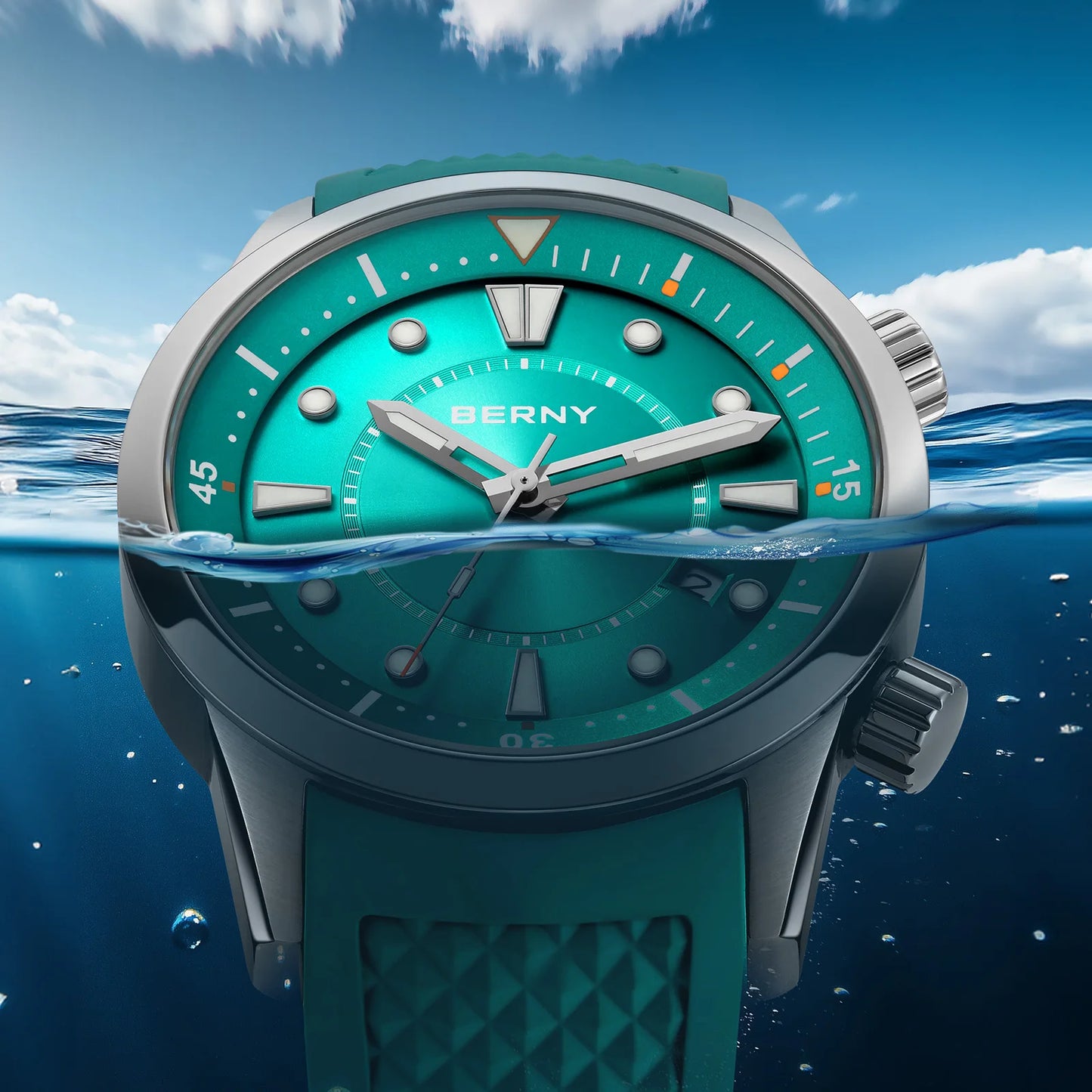 BERNY 20ATM Relógio de mergulho automático para homens AR revestido safira pulseira de silicone relógio de pulso esportivo de alta qualidade relógio de pulso mergulhador masculino