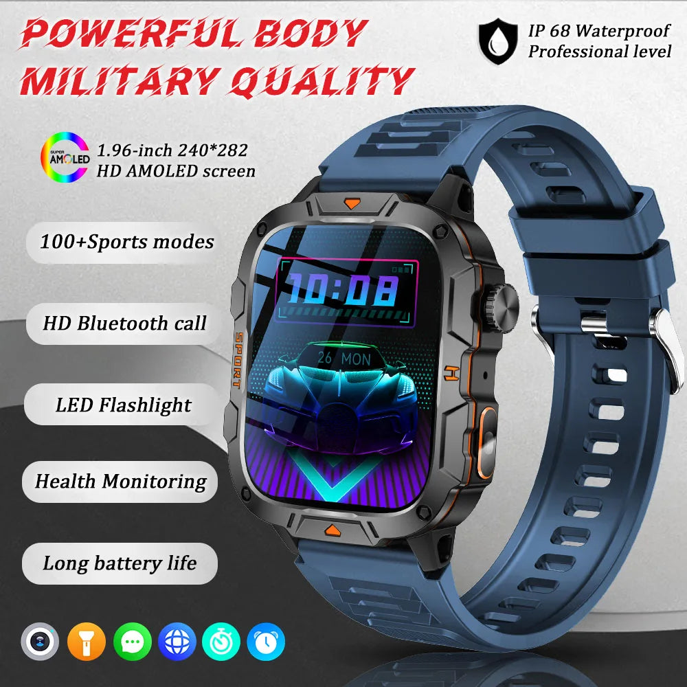 Military Grade Smartwatch 2025 - 1.96" AMOLED Waterproof