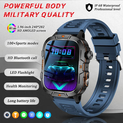 Military Grade Smartwatch 2025 - 1.96" AMOLED Waterproof