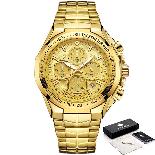 WWOOR Luxury Military Quartz Watch - Waterproof Steel Chronograph