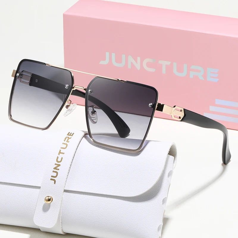 Juncture moda duplo feixe óculos de sol feminino piloto óculos de sol grande quadro gradiente senhora festa presentes do feriado óculos de sol para mulher