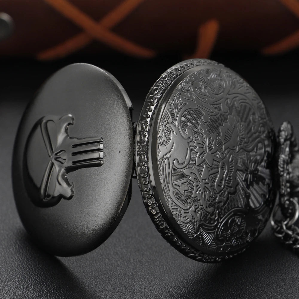 Relógio de bolso de quartzo punk a vapor preto super rebelde forças especiais herói fob corrente relógio pingente colar presente das crianças dos homens