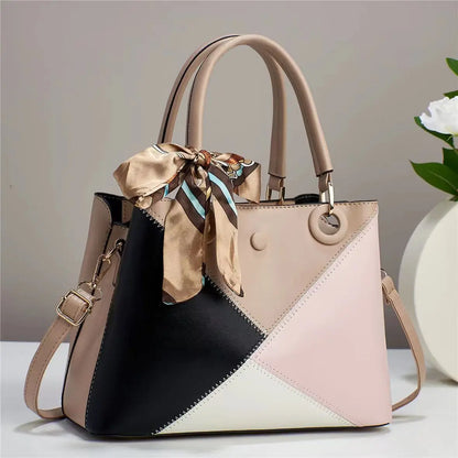 Bolsa tote de retalhos para mulheres, bolsa de couro pu com alça superior, grande capacidade, bolsa de ombro crossbody para lazer, festa, compras