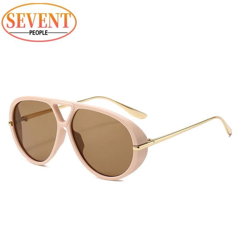 Oversized Oval Punk Pilot Sunglasses Women Big 2025 Luxury Brand Vintage Metal Frame Sun Glasses for Ladies UV400 Shield Eyewear