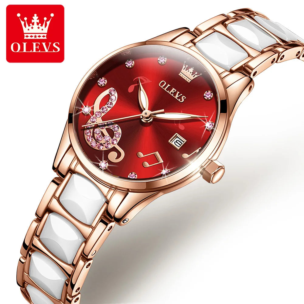 OLEVS Diamond Luxury Ceramic Quartz Women's Watch
