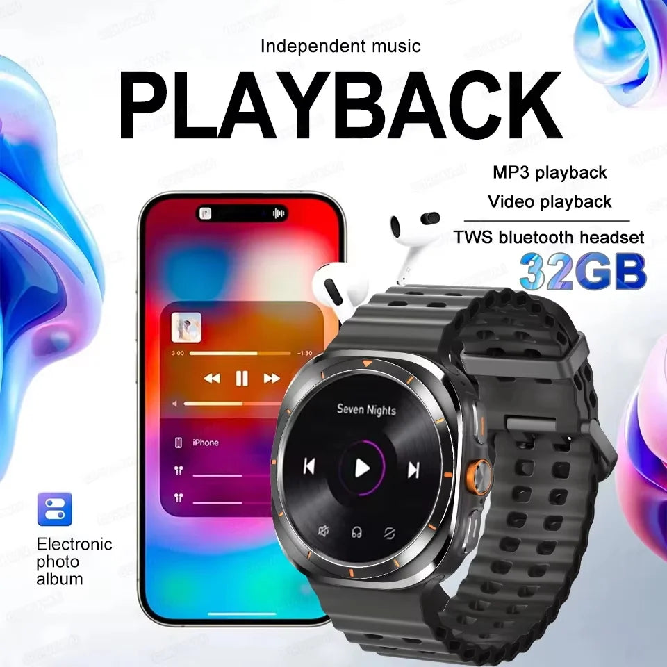 Para samsung moda novo relógio 7 ultra inteligente relógio 32g de memória vídeo 3d dinâmico tws modo fone de ouvido navegadores gps nfc hd chamada relógio