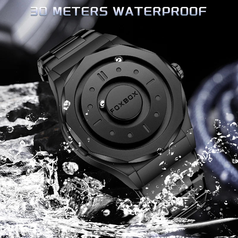 FOXBOX Creative Scrolling Pointer Magnetic Force Men's Quartz Wristwatches Outdoor Sports Waterproof Watch Men Relogio Masculino