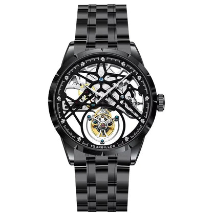 Jinlery Luxury Skeleton Tourbillon Watch for Men