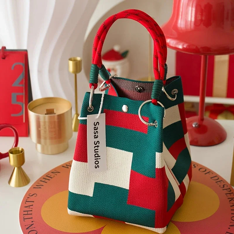 2025 nova bolsa feminina retrô de malha floral, com alça de ombro tecida ajustável e fivela de anel de metal