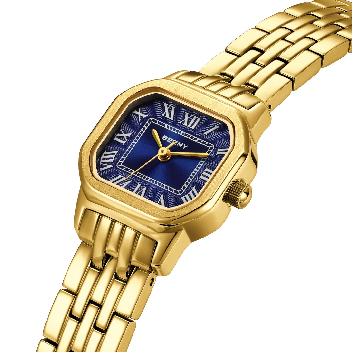 BERNY Golden Watches for Women Luxury Fashion Elegant Square Ladies Dress Quartz Watch S/S Small Dial Casual Girls Wristwatch