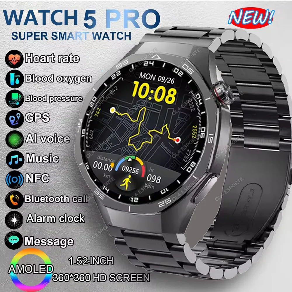 Gt5 pro relógio inteligente gps esporte relógio das mulheres dos homens amoled tela de toque bluetooth chamadas telefônicas smartwatch fitness relógio de pulso à prova dwaterproof água