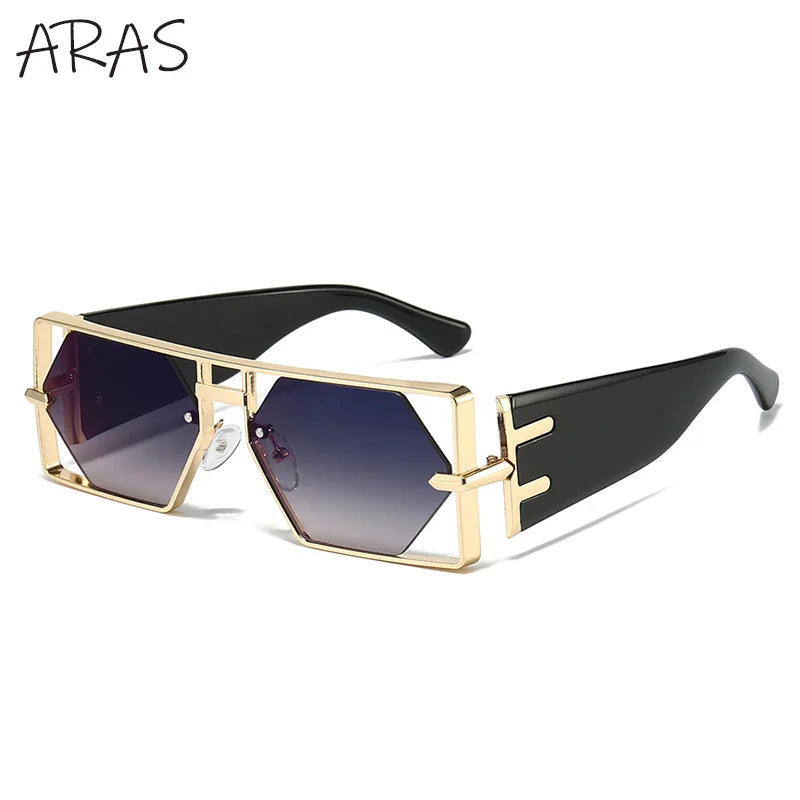 Steampunk Rectangle Sunglasses Women Men 2025 Luxury Hollow Metal Frame Sun Glasses Vintage Punk Hexagon Eyewear UV400 Shades