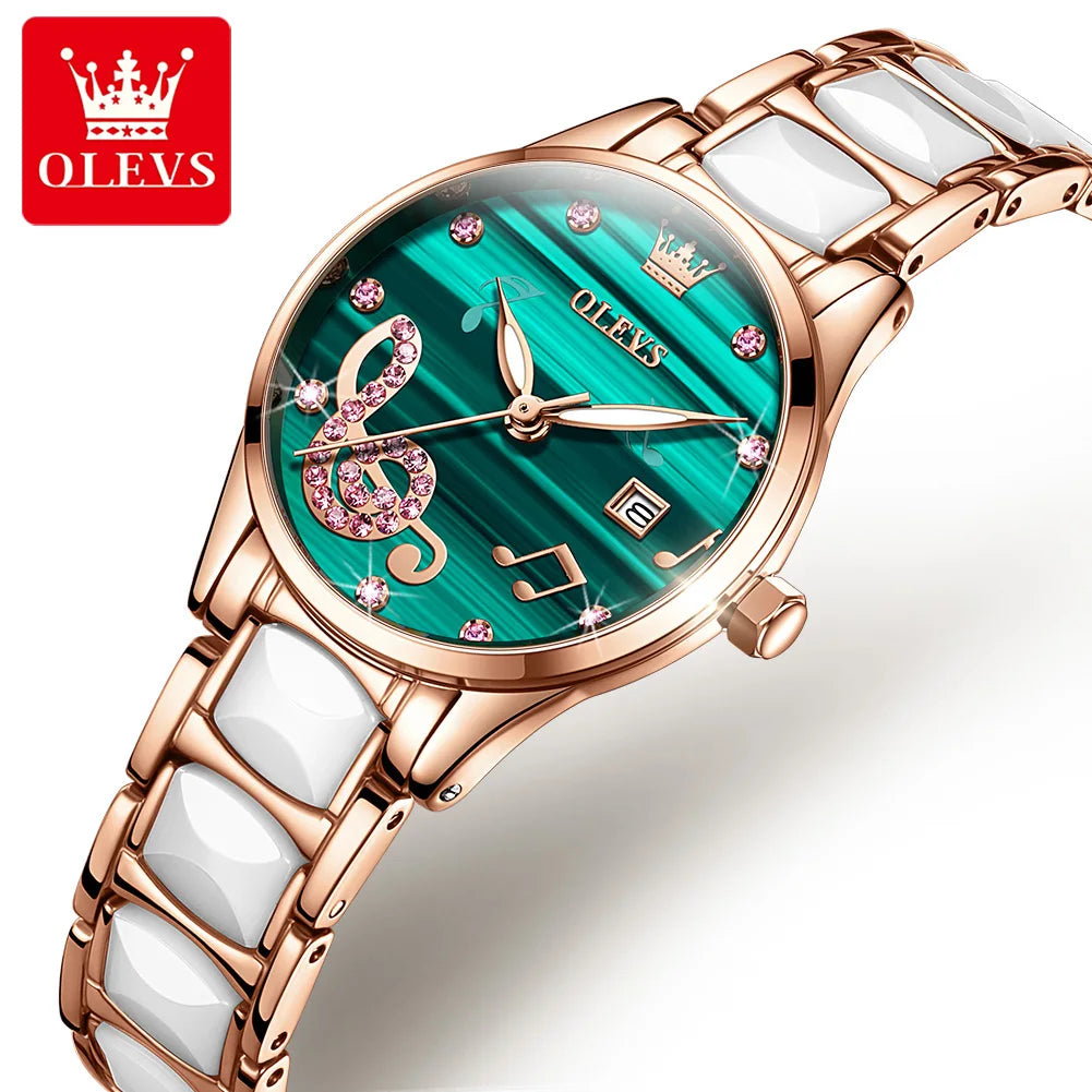 OLEVS Diamond Luxury Ceramic Quartz Women's Watch
