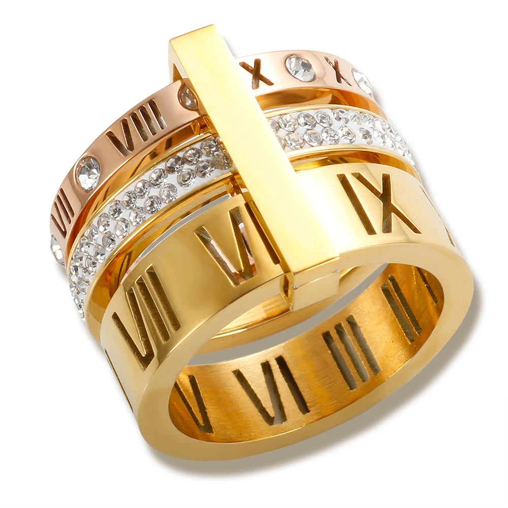 Luxurious Roman Numerals Triple Layer Ring for Women