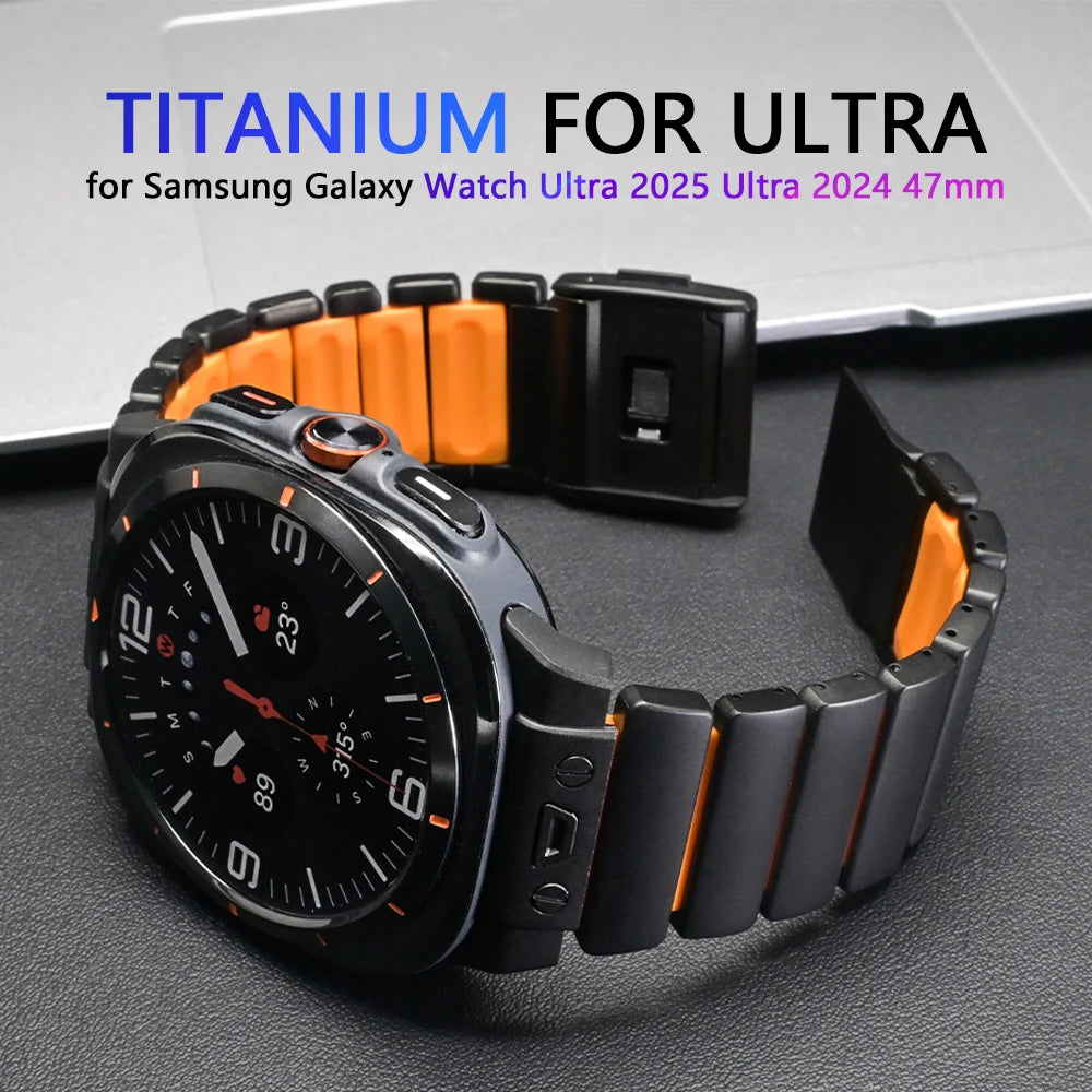Pulseira de titânio de luxo para samsung galaxy watch ultra 2025 ultra2 pulseira de borracha para galaxy watch ultra 47mm 2024 pulseira