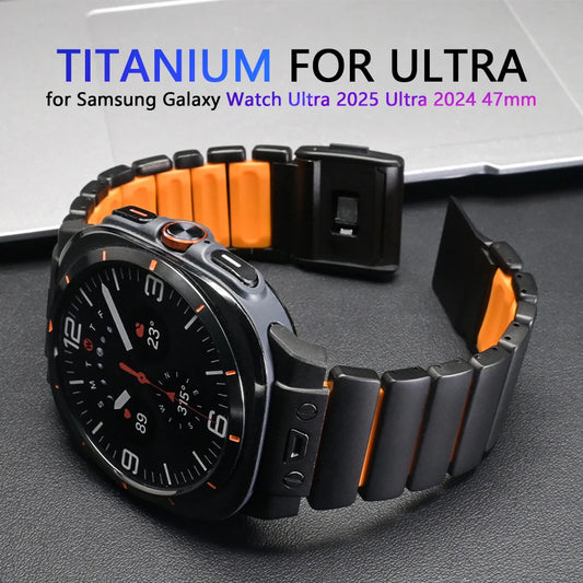 Pulseira de titânio de luxo para samsung galaxy watch ultra 2025 ultra2 pulseira de borracha para galaxy watch ultra 47mm 2024 pulseira