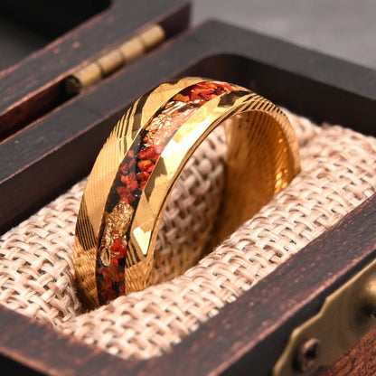 Golden Damascus ring for man anillos bague homme pareja de compromiso fashion jewelry wedding bands red opal engagement rings