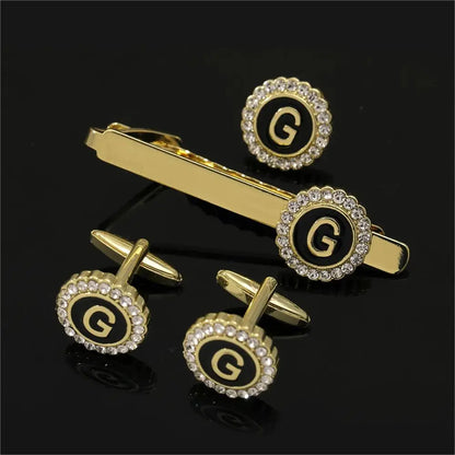 Elegant Initial Cufflinks & Tie Clip Set - Men's Jewelry