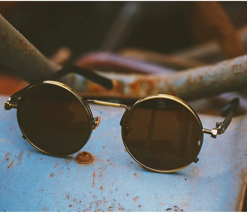 Óculos de sol polarizados condução proteção uv400 esportes unisex príncipe espelho redondo óculos de sol armação de metal masculino t1004