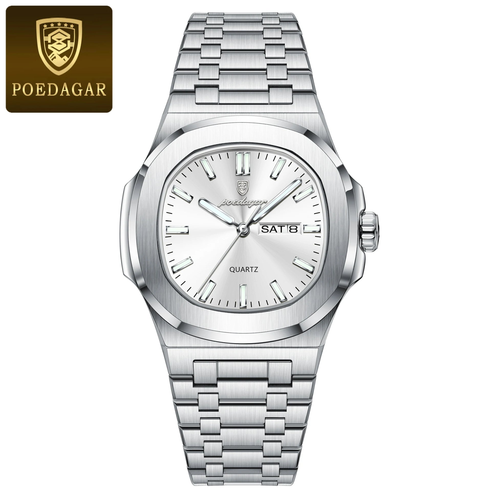POEDAGAR Original Fashion Men's Watches Waterproof Luminous Date Week Men Watch Stainless Steel Business Luxury Quartz Man Watch