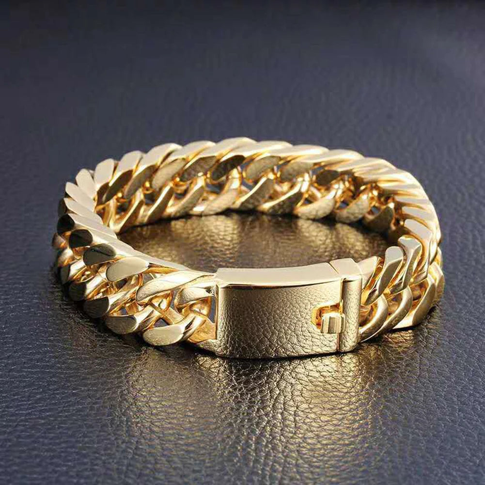 Alloy Chain Bracelet Streetwear Jewelry Fashion Men Bikers Bracelet with Buckle Solid Color for Gift for Party Wedding Travel