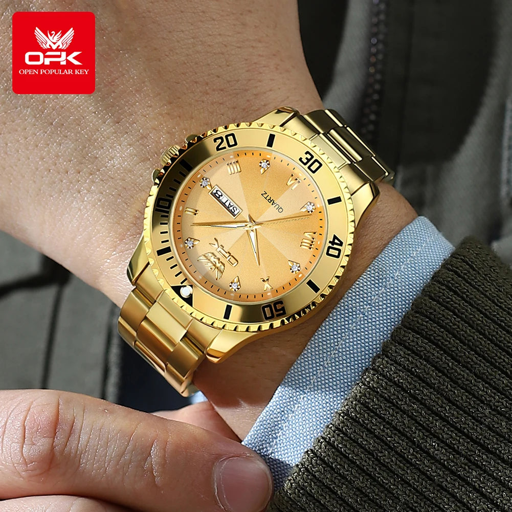 OPK Marca Relógios Masculinos Relógio de Pulso de Ouro de Luxo para Homens High-end Relógio Original À Prova D 'Água 8171