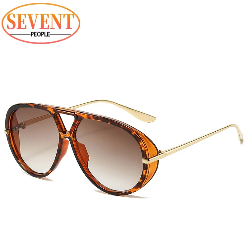 Oversized Oval Punk Pilot Sunglasses Women Big 2025 Luxury Brand Vintage Metal Frame Sun Glasses for Ladies UV400 Shield Eyewear