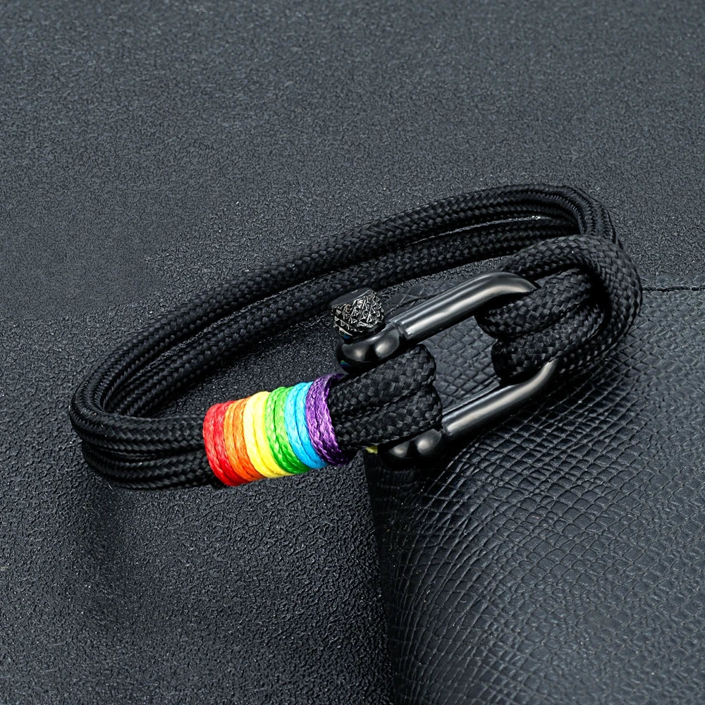 Mkendn unissex preto aço inoxidável em forma de u na moda arco-íris casal pulseira simplicidade temperamento multicolorido pulseira presentes