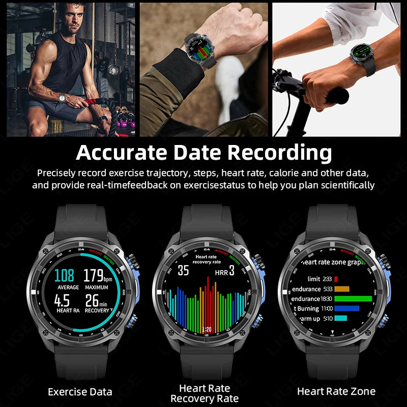 Lige gps relógio inteligente masculino 1.43 polegada amoled nadar seis eixos sensor 3atm à prova dwaterproof água 860mah esporte 4gb de memória gps mapa offline smartwatch