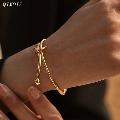 Metal cobre torcido nó pulseiras manguito para mulheres fio suave moda jóias geométrica na moda novos acessórios de férias presente c1391