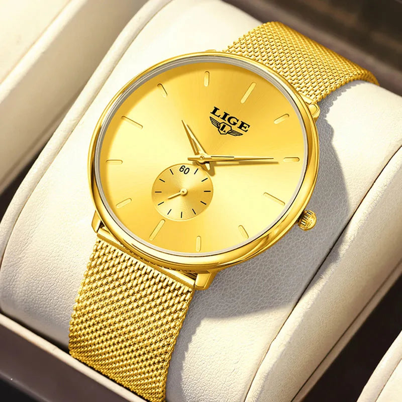 LIGE Ultra Slim Mesh Quartz Watch for Women - Elegant & Waterproof