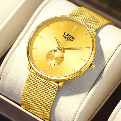 LIGE Ultra Slim Mesh Quartz Watch for Women - Elegant & Waterproof