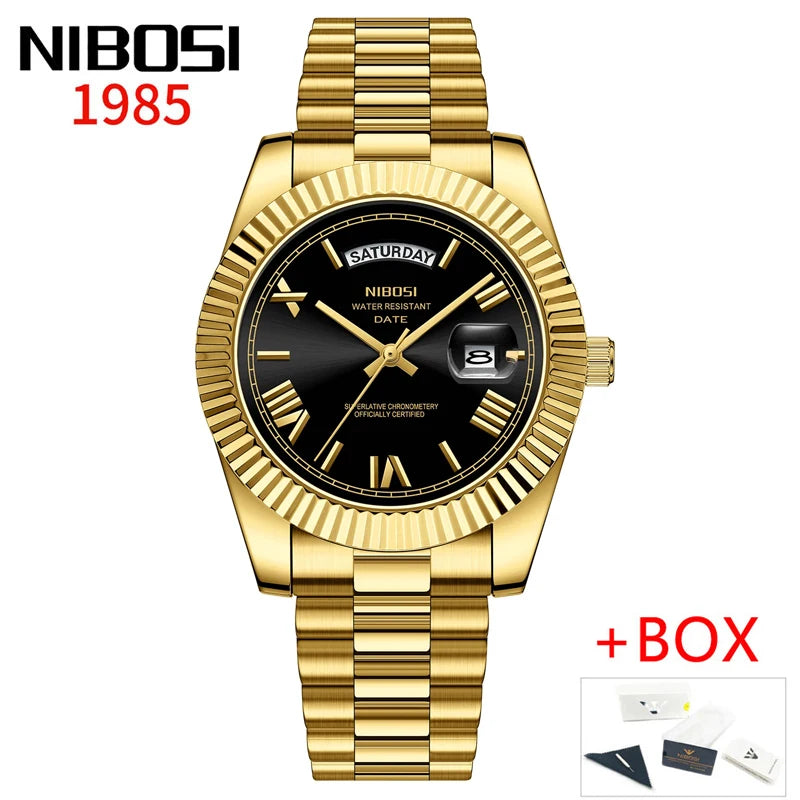 Luxury Red Gold Quartz Watch for Men - Nibosi