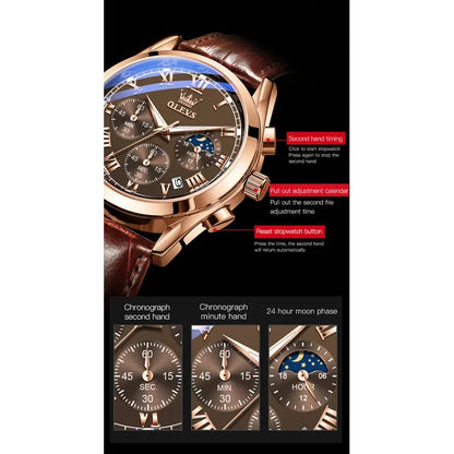 OLEVS 2871 Man Watch Chronograph Waterproof Moon Phase Multifunction Men's Wristwatch Luxury Quartz Watch Men