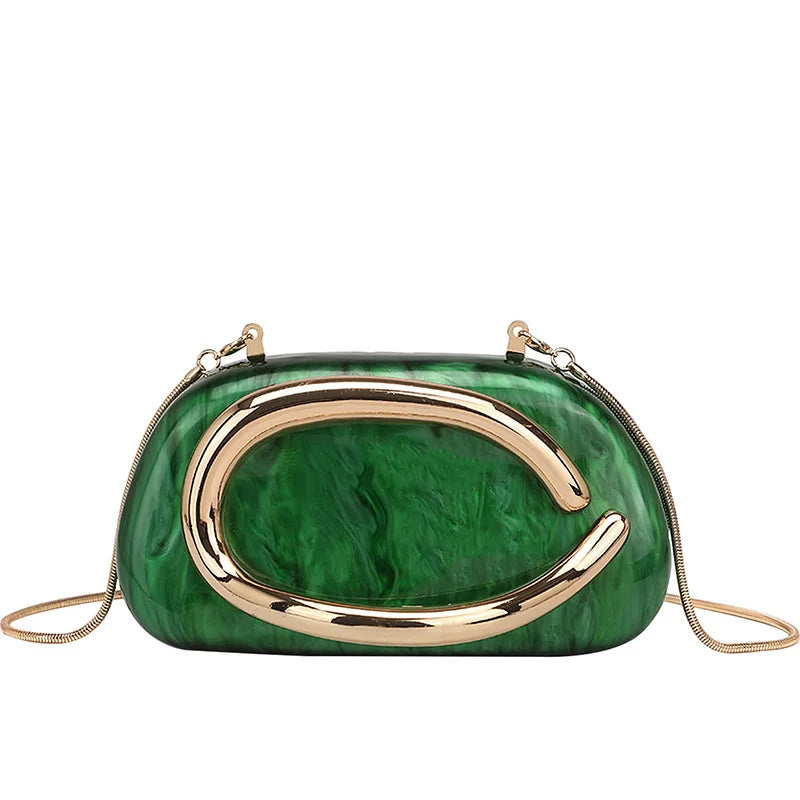 Champanhe ouro luxo banquete embreagem high-end moda acrílico alça de ouro bolsa de ombro para mulheres verde esmeralda mármore sacola