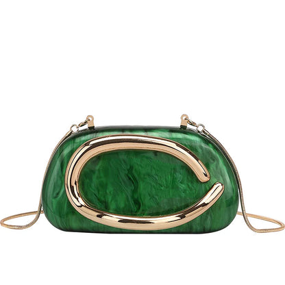 Champanhe ouro luxo banquete embreagem high-end moda acrílico alça de ouro bolsa de ombro para mulheres verde esmeralda mármore sacola
