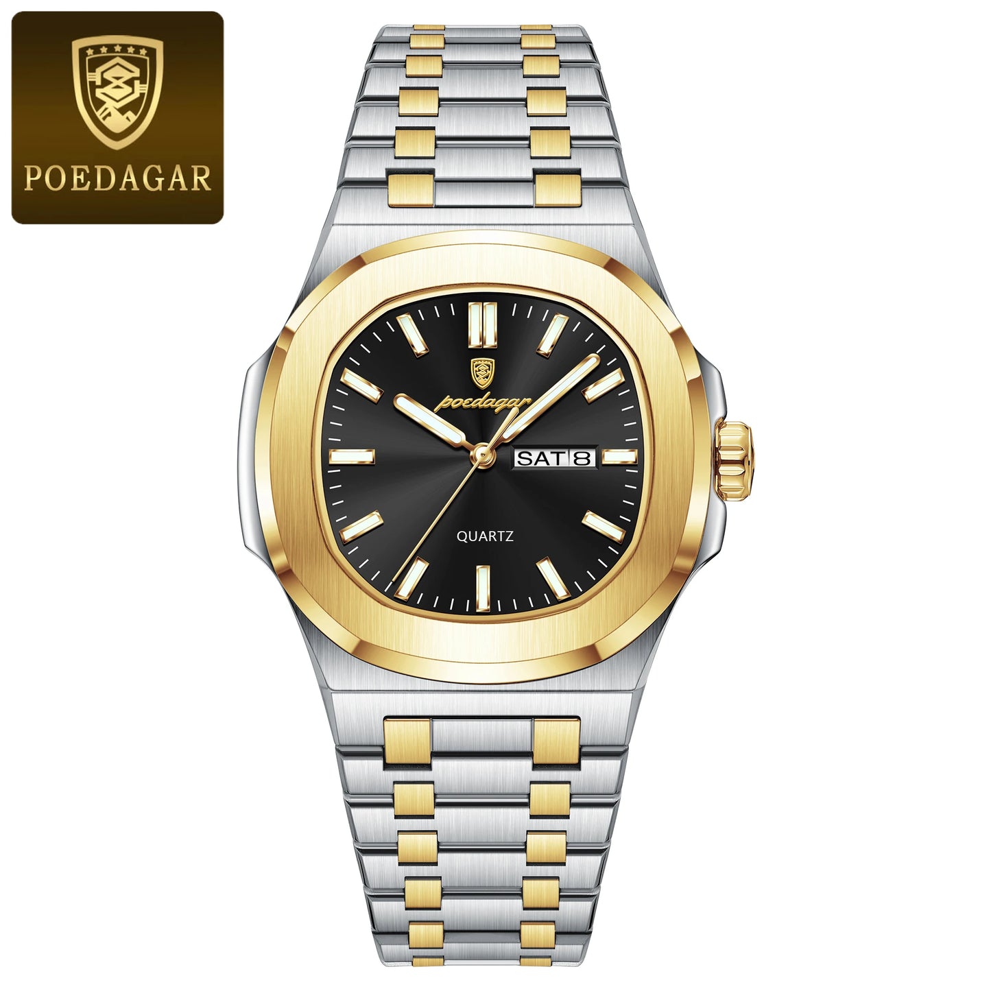 POEDAGAR Original Fashion Men's Watches Waterproof Luminous Date Week Men Watch Stainless Steel Business Luxury Quartz Man Watch