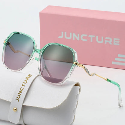 Juncture polarizado feminino óculos de sol nova moda redonda óculos de sol senhora gradiente festa presentes do feriado óculos de sol para mulher