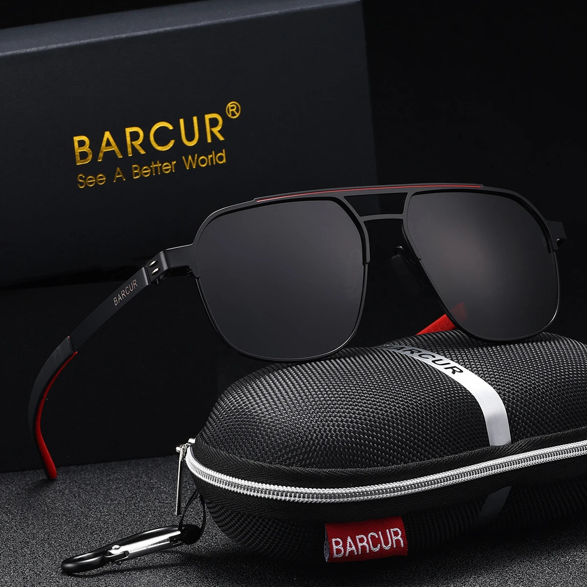 BARCUR Original Brand Designer Sunglasses for Men Polarized Fashion Square Sun Glasses Shades UV400 Eyewear Oculos Gafas De Sol