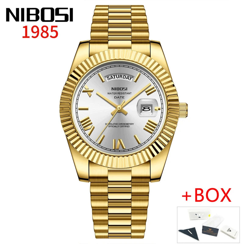 Luxury Red Gold Quartz Watch for Men - Nibosi
