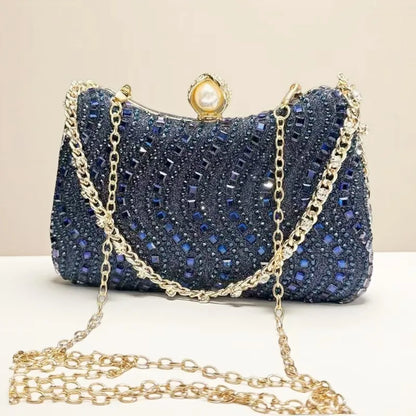 Fino strass diamante incrustação jantar saco de noite retro luxo ouro prata azul pequena embreagem para festa casamento feminino bolsa ombro