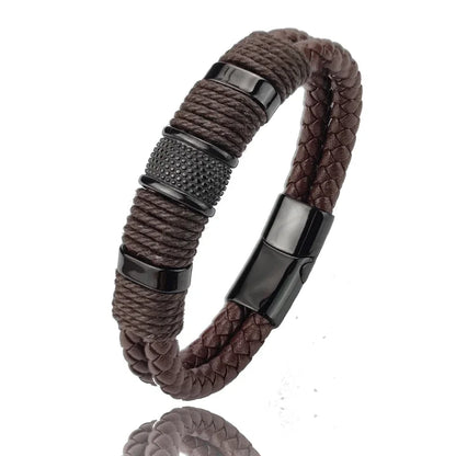 Luxury Vintage Multilayer Brown Leather Stainless Steel  Men Bracelet Bead Bracelet Jewelry Male Wrist Bangle Christmas Gifts