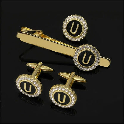 Elegant Initial Cufflinks & Tie Clip Set - Men's Jewelry