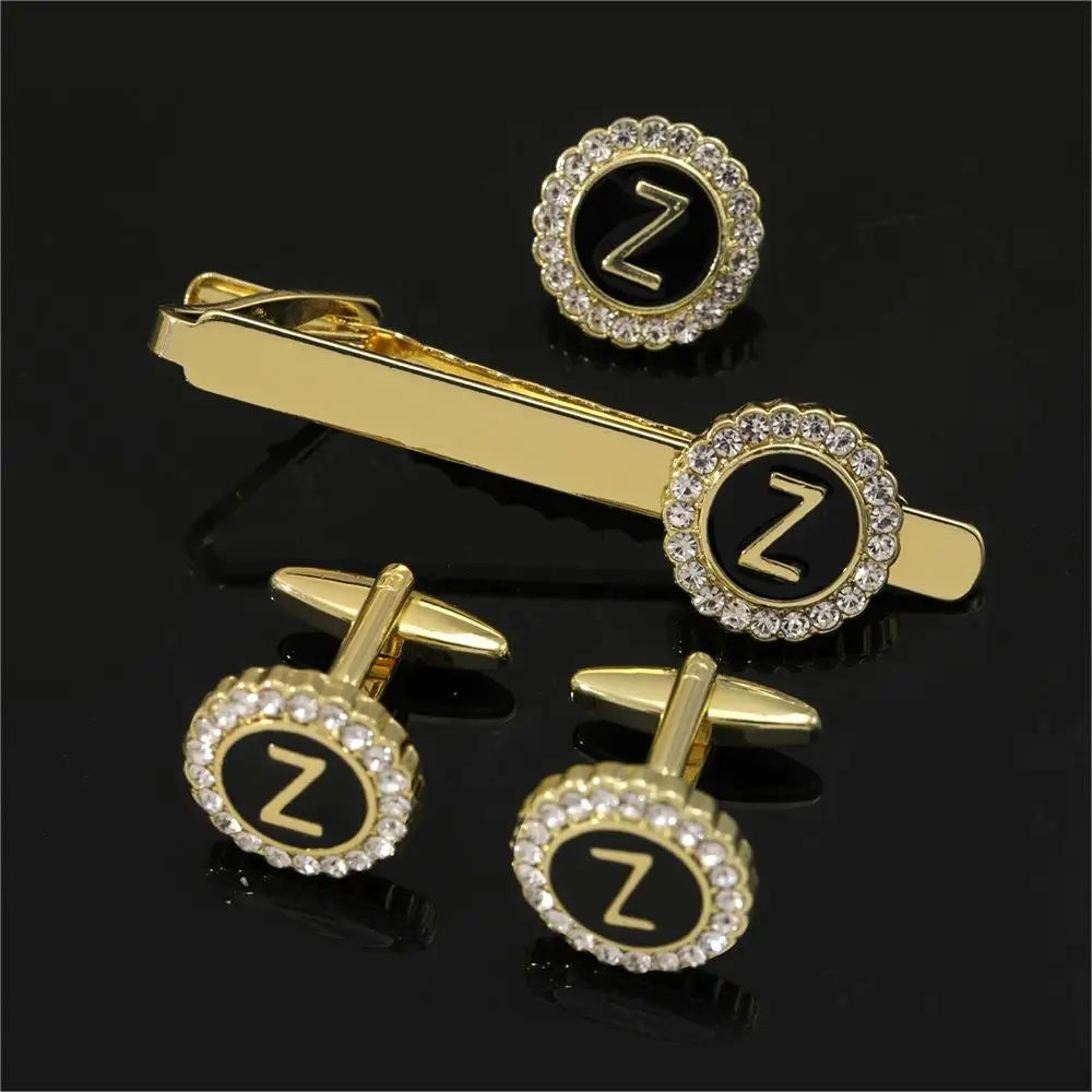 Elegant Initial Cufflinks & Tie Clip Set - Men's Jewelry
