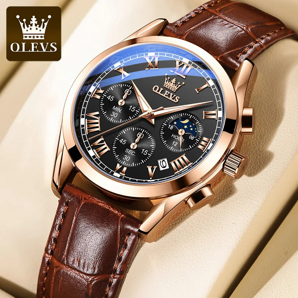 OLEVS 2871 Man Watch Chronograph Waterproof Moon Phase Multifunction Men's Wristwatch Luxury Quartz Watch Men