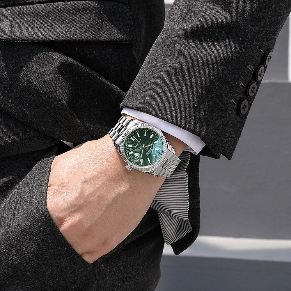 NEW 2025 CADISEN 40MM Palm Leaf Dial Mechanical Wristwatch Luxury Automatic Watch Men MIYOTA 8215 Clock Olive Green Watch