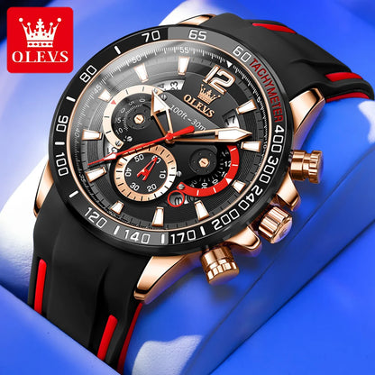 OLEVS 9936 For Mens Multifunctional Sports Business Watch For Men 30m Waterproof Luminous Moon Phase Box Original Quartz Watch