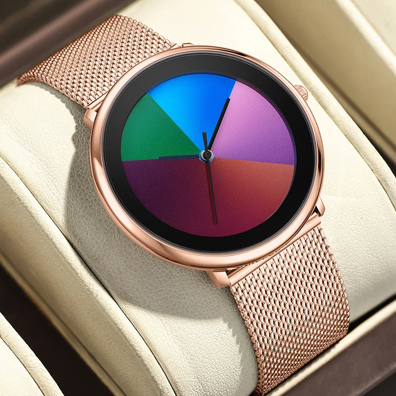 Lige moda única cor jogo dial relógio de quartzo feminino simples rosa ouro ultra fino malha senhoras relógios à prova dwaterproof água montre femme