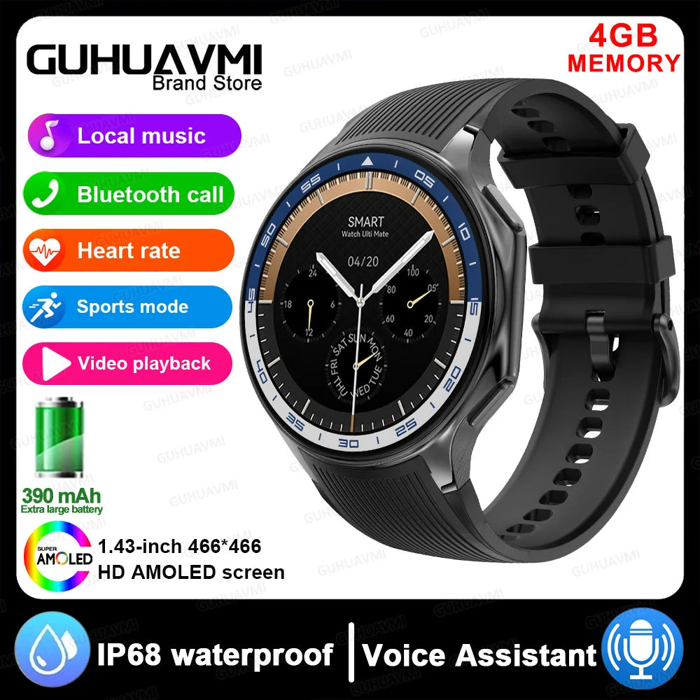 Smartwatch AMOLED 32GB Bluetooth Heart Rate Monitor