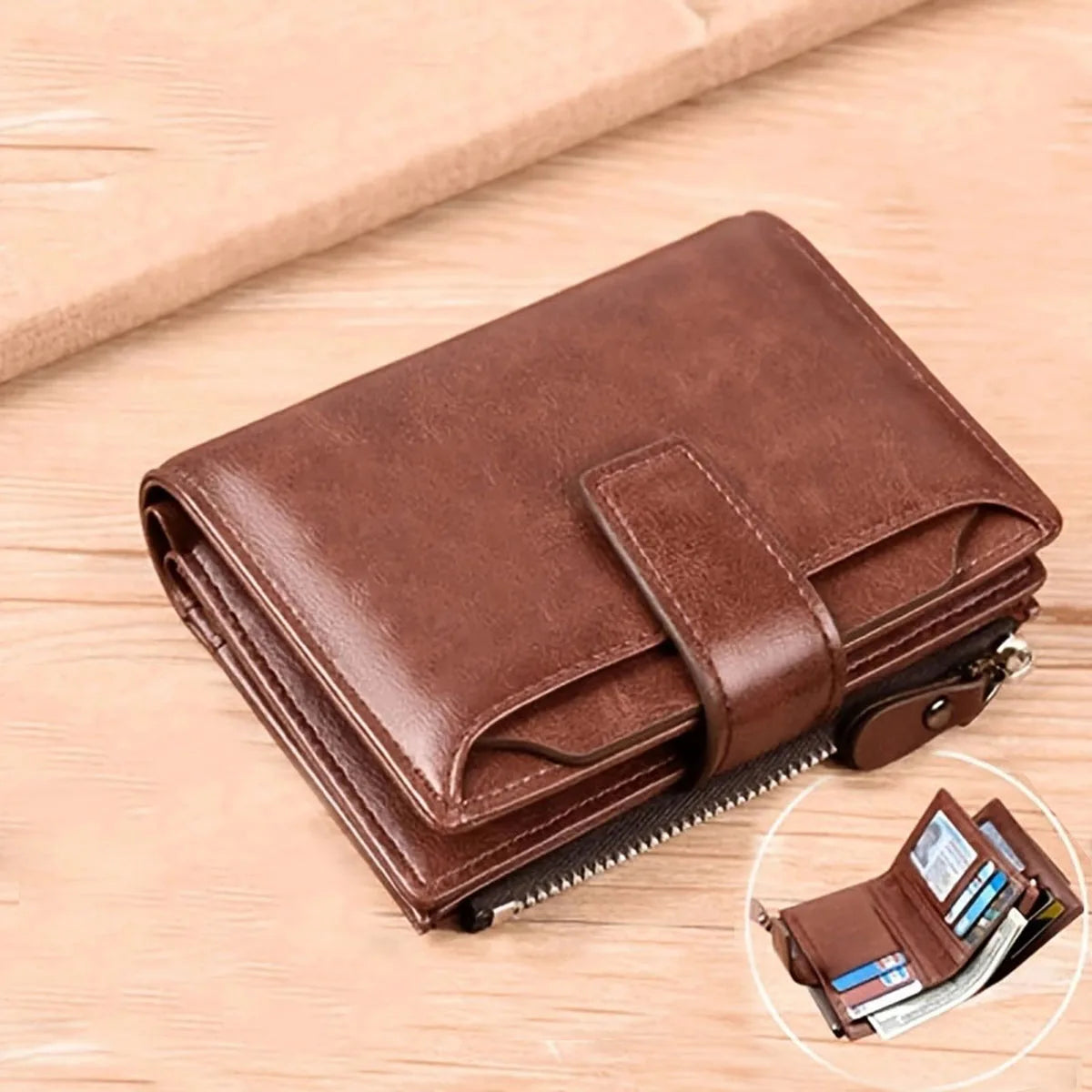 Men's Coin Purse Wallet RFID Anti-theft Man Leather Wallet Zipper Business Card Holder Money Bag Wallet Male